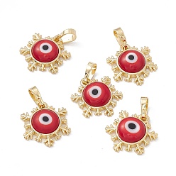 FireBrick Handmade Evil Eye Lampwork Pendants, with Rack Plating Real 18K Gold Plated Brass Findings, Long-Lasting Plated, Snowflake Charm, FireBrick, 15x14x4mm, Hole: 4x6.5mm
