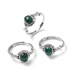 Малахит Натуральные малахитовые пальцевые кольца, с реечной обшивкой латунными выводами, платина, 11 мм, внутренний диаметр: 18 мм