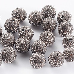 Gray Middle East Rhinestone Beads, Polymer Clay Inside, Round, Gray, 8mm, PP9(1.5.~1.6mm), Hole: 1mm