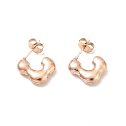 Розовое Золото Ионное покрытие (ip) 304 прямоугольные серьги-гвоздики из нержавеющей стали, полукруглые серьги для женщин, розовое золото , 11x15x3.5 мм, штифты : 0.7 мм