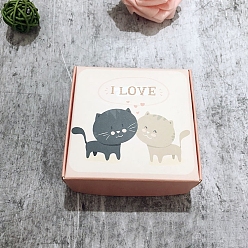 Cat Shape Square Paper Boxes, for Soap Packaging, Light Salmon, Cat Pattern, 8.5x8.5x3.5cm