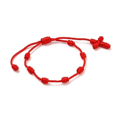 Red Adjustable Nylon Threads Braided Bracelets, Red String Bracelets, Cross, Red, Inner Diameter: 1-3/4~3-3/8 inch(4.5~8.5cm)