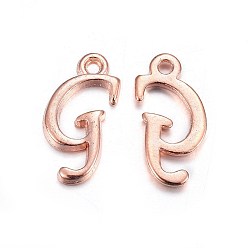 Letter G Rose Gold Plated Alloy Letter Pendants, Rack Plating, Cadmium Free & Lead Free, Letter.G, 17x8x2mm, Hole: 1.5mm