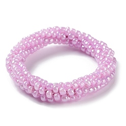 Plum Crochet Glass Beads Braided Stretch Bracelet, Nepel Boho Style Bracelet, Plum, Inner Diameter: 1-3/4 inch(4.5cm)