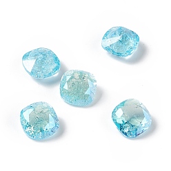 Aquamarine Crackle Moonlight Style Glass Rhinestone Cabochons, Pointed Back, Square, Aquamarine, 8x8x4mm