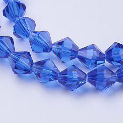 Royal Blue Faceted Imitation Austrian Crystal Bead Strands, Grade AAA, Bicone, Royal Blue, 10x10mm, Hole: 0.9~1mm, about 40pcs/strand, 15.7 inch