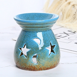 Sky Blue Ceramic Incense Holders, Home Office Teahouse Zen Buddhist Supplies, Vase with Star Moon Pattern, Sky Blue, 75x83mm
