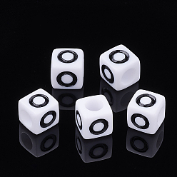 Letter O Letter Acrylic Beads, Cube, White, Letter O, Size: about 7mm wide, 7mm long, 7mm high, hole: 3.5mm, about 2000pcs/500g