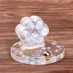 Opalite Resin Paw Print Mobile Phone Holder, with Opalite Chips inside for Home Office Decorations, 80x58mm