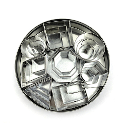 Stainless Steel Color 430 Stainless Steel Cookie Cutters, Bakeware Tool, with Iron Storage Box, Mix-shaped, Stainless Steel Color, 10~43x16~43x20mm, 24pcs/box