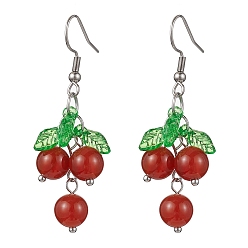 Carnelian Natural Carnelian Grapes Dangle Earrings, Acrylic Cluster Earrings, Stainless Steel Color, 51x16mm