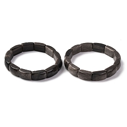 Silver Sheen Obsidian Браслеты из натурального серебристого обсидиана с бусинами для женщин и мужчин, бамбук, внутренний диаметр: 2-3/8 дюйм (6.15 см), бусина : 10.5~11x16.5~17.5x6.5~7 mm