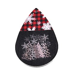 Snowflake Christmas Theme Imitation Leather Pendants, Teardrop, Snowflake Pattern, 56x37x2mm, Hole: 1.5mm