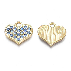 Сапфир Талисман из сплава, со стразами, без кадмия, без никеля и без свинца, сердце, золотой свет, сапфир, 13.5x15x2 мм, отверстие : 2 мм