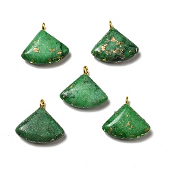 Dark Green Natural Dolomite Dyed Pendants, Triangle Charms, Golden, with Opal, Dark Green, 19x20x5.5mm, Hole: 2mm