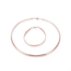Rose Gold 304 Stainless Steel Choker Necklaces and Bangles Jewelry Sets, with Lobster Claw Clasps, Rose Gold, 8-1/4 inch~8-3/8 inch(21~21.2cm), 17.8 inch~17.9 inch(45.2~45.4cm), 6mm