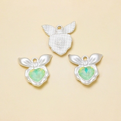 Бледно-Зеленый Подвески из сплава с цирконием, сердце с бантом, матовый серебристый цвет, бледно-зеленый, 19x19 мм