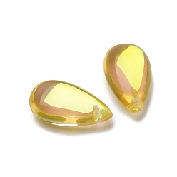 Jonquille Pendentifs en verre, larme, jonquille, 15.5x8.8x5.5mm, Trou: 1mm