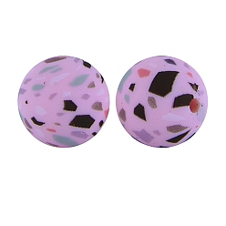 Pearl Pink Round with Wave Point Print Pattern Food Grade Silicone Beads, Silicone Teething Beads, Pearl Pink, 15mm