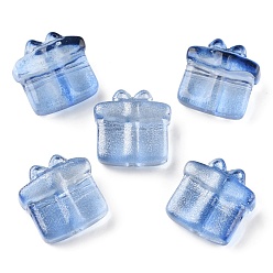 Васильковый Прозрачные стеклянные бусины, с блеском порошок, подарочная коробка, васильковый, 13.5~14x13.5x7 мм, отверстие : 1 мм