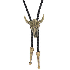 Cattle Antique Bronze Alloy Pendants Lariat Necklaces, Bolo Tie, Cattle, 39.37 inch(100cm)