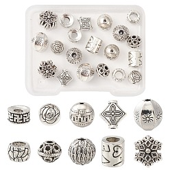Antique Silver 20Pcs 10 Style Tibetan Style Alloy Beads, Mixed Shapes, Antique Silver, 7.5~11x7.5~11x3.5~9.5mm, Hole: 1.4~4.4mm, 2pcs/style