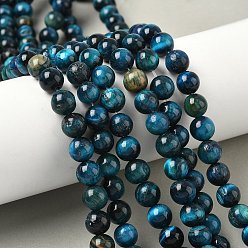 Морской Синий Нити из натурального тигрового глаза класса B, окрашенные, круглые, Marine Blue, 8.5 мм, отверстие : 1.2 мм, около 46~48 шт / нитка, 14.76'' (37.5 см)