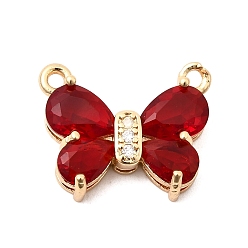 Красный Латунные микро проложить кубического циркония подвески, бабочки прелести, со стеклом, долговечный, золотые, красные, 13x16.5x4.5 мм, отверстие : 1.2 мм