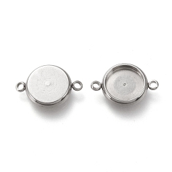 Stainless Steel Color 304 Stainless Steel Cabochon Connector Settings, Flat Round, Stainless Steel Color, Tray: 10mm, 18x12.5x3mm, Hole: 1.6mm