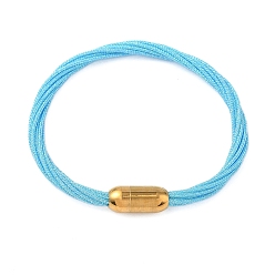 Темно-Голубой 304 Браслеты из нержавеющей стали с полиэстеровым металлическим шнуром для женщин, с внутренней частью из рыбьей нити и магнитной застежкой, ионное покрытие (ip), глубокое синее небо, 7-1/4 дюйм (18.3 см)