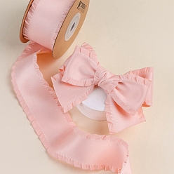 Pink 10 Yards Polyester Ruffled Ribbons, for Bowknot, Clothing Ornament, Pink, 1 inch(25mm)