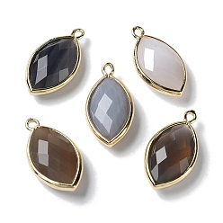 Grey Agate Natural Grey Agate Pendants, with Platinum Brass Edge, Faceted, Horse Eye, 22x12x5.5mm, Hole: 1.8mm