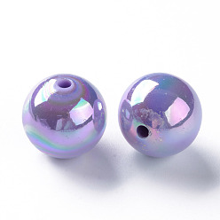 Pourpre Moyen Perles acryliques opaques, de couleur plaquée ab , ronde, support violet, 20x19mm, Trou: 2~3mm, environ111 pcs / 500 g
