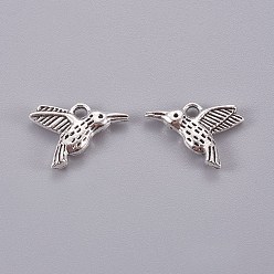 Antique Silver Tibetan Style Alloy Hummingbird Charms Pendants, Cadmium Free & Lead Free, Antique Silver, 12x17x3mm, Hole: 2mm