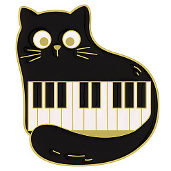 Musical Instruments Black Cat Enamel Pin, Golden Alloy Badge for Backpack Clothes, Musical Instruments Pattern, 30x26mm