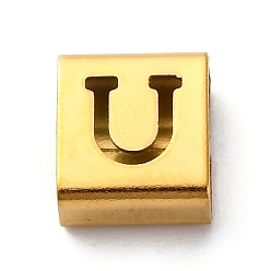 Letter U Ионное покрытие (ip) 304 квадратные подвески-слайдеры из нержавеющей стали, золотые, Буква U, 9x8x4 мм, отверстие : 3.5x8.5 мм