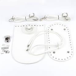 White DIY Knitting Crochet Backpack Making Kit, Including PU Leather Bag Accessories and Iron Bag Clasps Fingding, White, 14~100x1.8~18cm, 9pcs/set