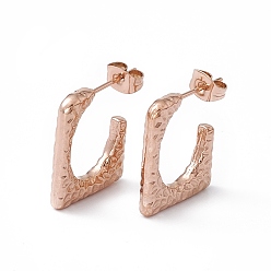 Rose Gold Ion Plating(IP) 304 Stainless Steel Rectangle Stud Earrings, Half Hoop Earrings for Women, Rose Gold, 20.5x16.5x3mm, Pin: 0.7mm
