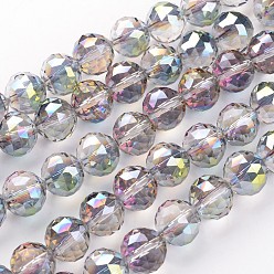 Green Plated Electroplate Glass Bead Strands, Half Plated, Faceted, Round, Green Plated, 15.5mm, Hole: 2mm, about 15pcs/strand, 8.6 inch(22cm)