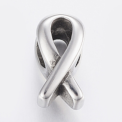 Antique Silver 304 Stainless Steel Beads, Large Hole Beads, Awareness Ribbon, Antique Silver, 14x7.5x9.5mm, Hole: 5.5mm