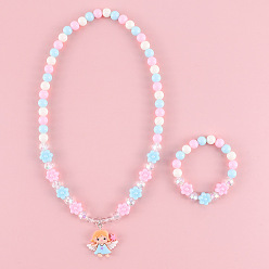 Blue Angel Suit Cute Pink Angel Princess Acrylic Beaded Jewelry Set for Kids