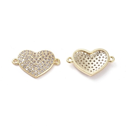 Golden Brass Micro Pave Cubic Zirconia Links connectors, Heart, Clear, Golden, 12x19.1x3mm, Hole: 1mm
