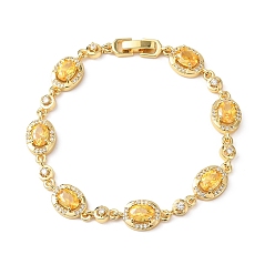 Золотистый Браслеты-цепочки из овальной латуни с микропаве из кубических цирконий для женщин, реальный 18 k позолоченный, стойки покрытие, долговечный, без кадмия и без свинца, золотые, 7-1/4 дюйм (18.5 см)