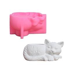 Deep Pink Cat Shape DIY Food Grade Silicone Display Molds, Resin Casting Molds, Clay Craft Mold Tools, Deep Pink, 115x80x65mm