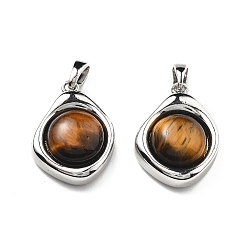 Платина Природных тигровый глаз подвески, ромб прелести, с латунной, платина, 19.5x15x7 мм, отверстие : 4 мм