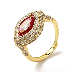 Red Clear Cubic Zirconia Horse Eye Adjustable Ring with Enamel, Real 18K Gold Plated Brass Jewelry for Women, Red, US Size 6 1/4(16.7mm)