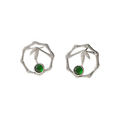 Platino Aretes de latón con micro pavé de zirconia cúbica para mujer, hoja, aretes de cristal, Platino, 17.1 mm