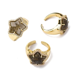 Лабрадорита Звездный натуральный лабрадорит кубический цирконий манжеты кольца, латунные регулируемые кольца для женщин, золотые, 17.5x18.5 мм