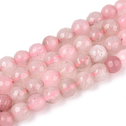 Pink Окрашенные природные белый нефрит бисер пряди, круглые, граненые, розовые, 5.5~6.2 мм, отверстие : 1 мм, около 65~66 шт / нитка, 14.76~15.16'' (37.5~38.5 см)