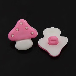 Pink Акриловые пуговицы с хвостовиком, 1-луночное, окрашенные, гриб, розовые, 15x14x3 мм, отверстие : 3x2 мм